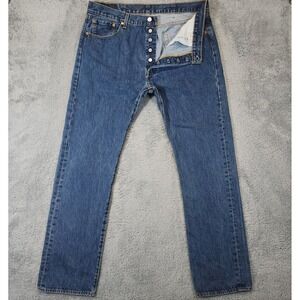 Levis 501 Button Fly Jeans Mens 38x34 Blue Dark Wash Straight Leg Denim Casual